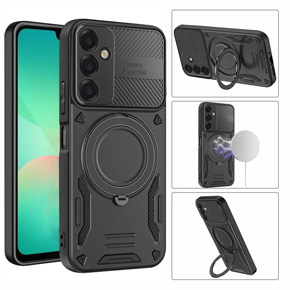 For Samsung Galaxy S26 Magnetic Case Shockproof TPU + PC Phone Back Cover with Kickstand - Black - 2