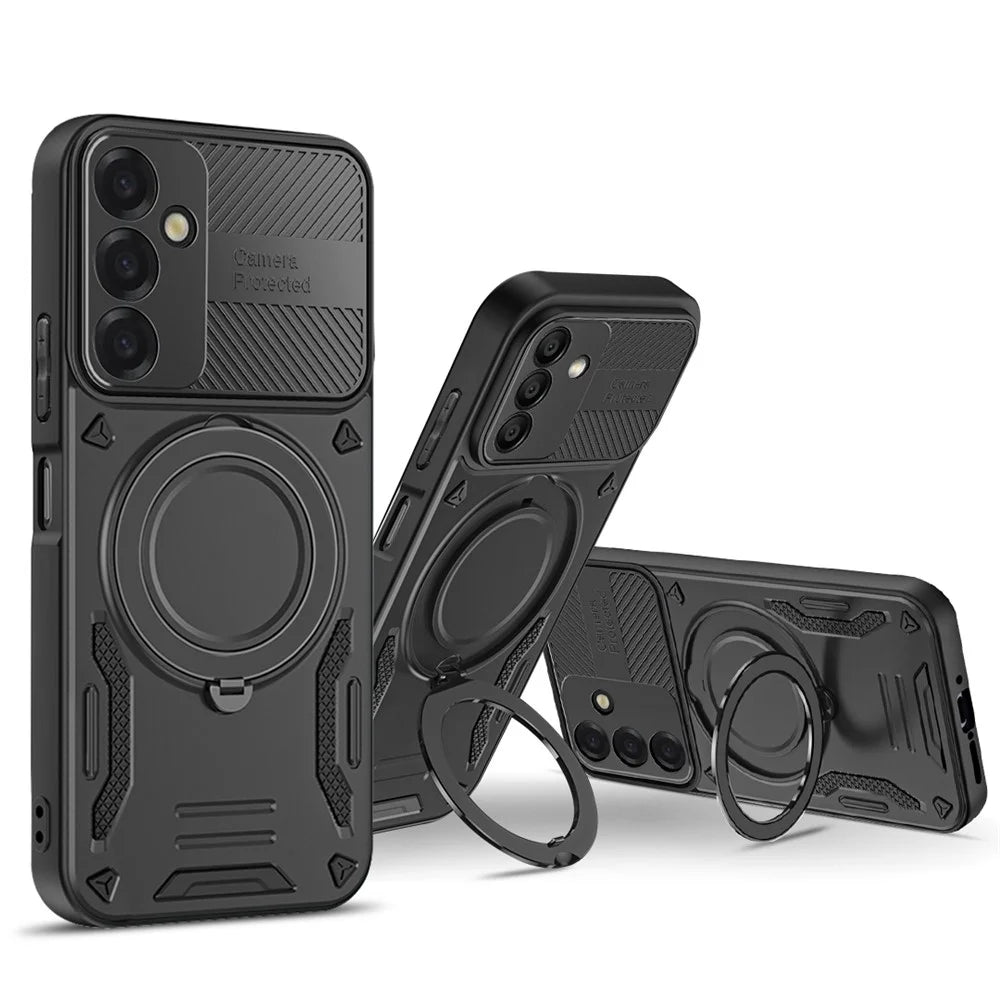 For Samsung Galaxy S26 Magnetic Case Shockproof TPU + PC Phone Back Cover with Kickstand - Black - 3