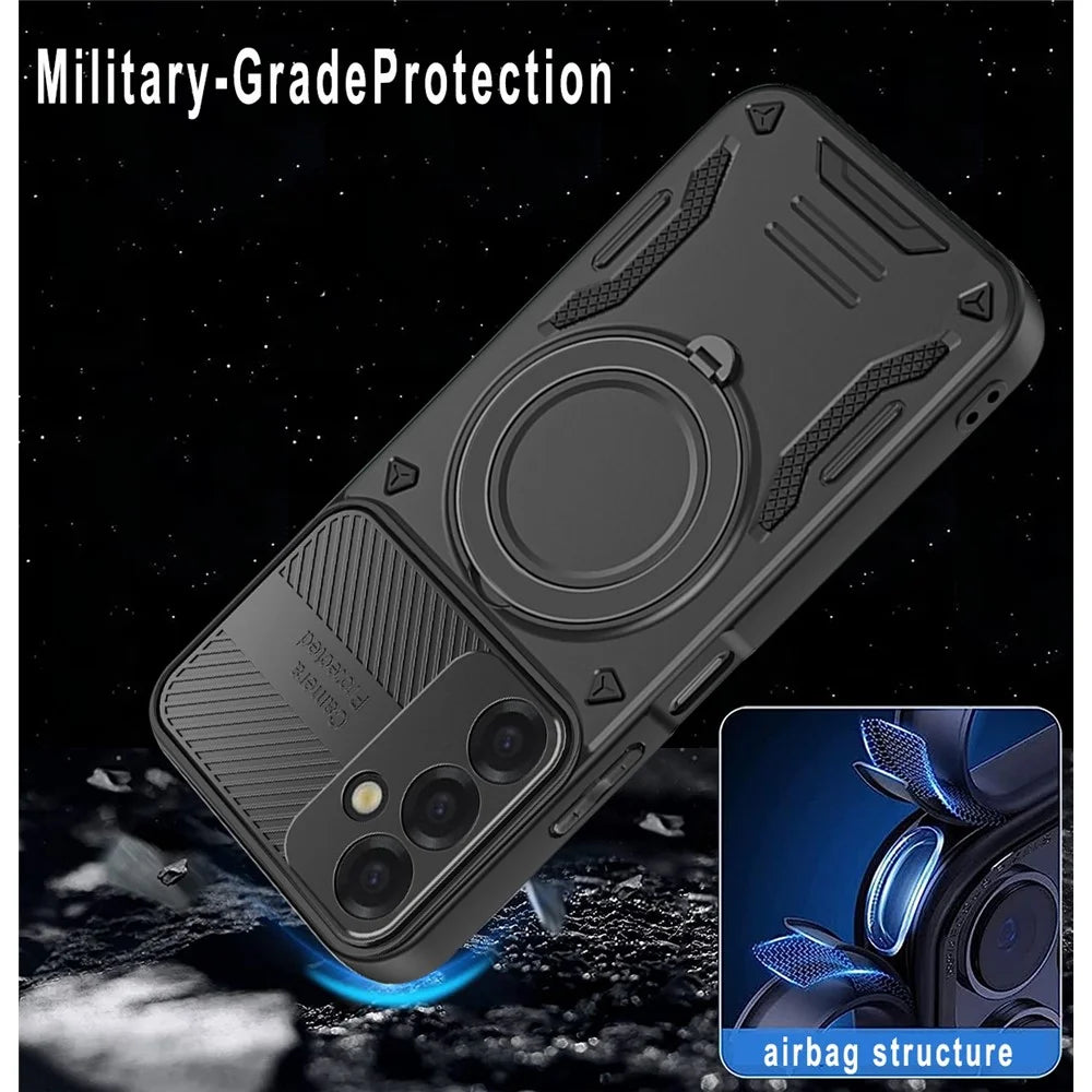 For Samsung Galaxy S26+ Magnetic Case Shockproof TPU + PC Phone Back Cover with Kickstand - Black - 6
