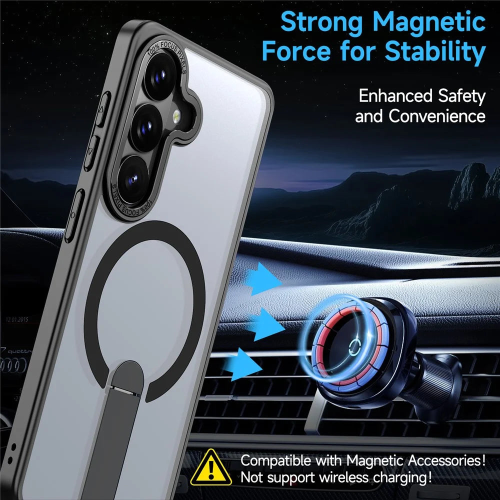 For Samsung Galaxy S26+ Magnetic Case Kickstand TPU + Acrylic Phone Cover - Black - 3