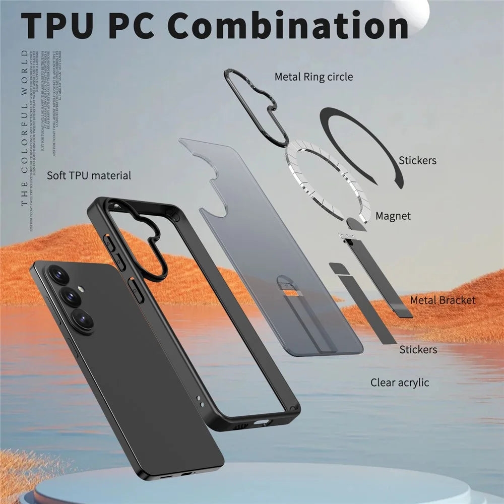 For Samsung Galaxy S26+ Magnetic Case Kickstand TPU + Acrylic Phone Cover - Black - 6
