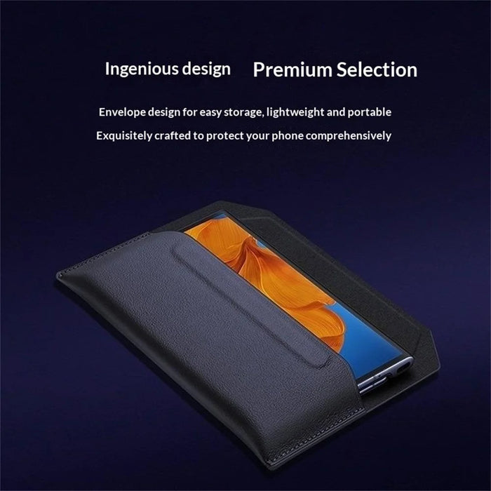 For Samsung Galaxy Z TriFold 5G Case Envelope Style Genuine Cow Leather Anti Drop Phone Cover - Black - 4