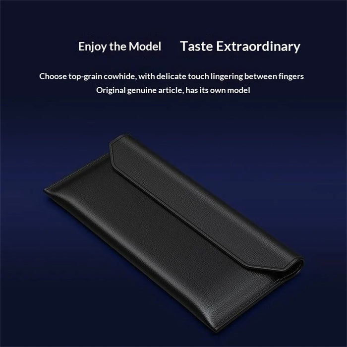 For Samsung Galaxy Z TriFold 5G Case Envelope Style Genuine Cow Leather Anti Drop Phone Cover - Black - 5