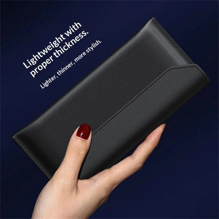 For Samsung Galaxy Z TriFold 5G Case Envelope Style Genuine Cow Leather Anti Drop Phone Cover - Black - 6