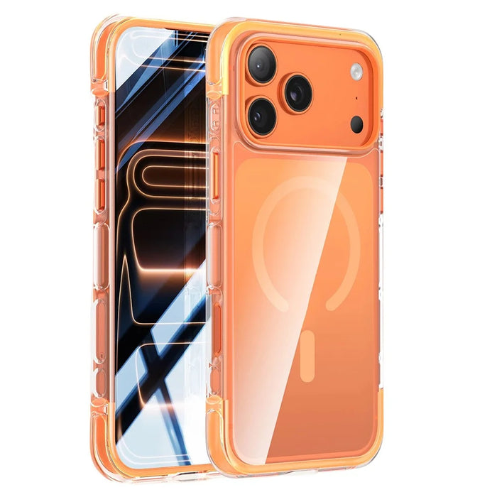 For iPhone 17 Pro Case Compatible with MagSafe Clear Acrylic TPU Airbag Shockproof Phone Cover - Orange - 1
