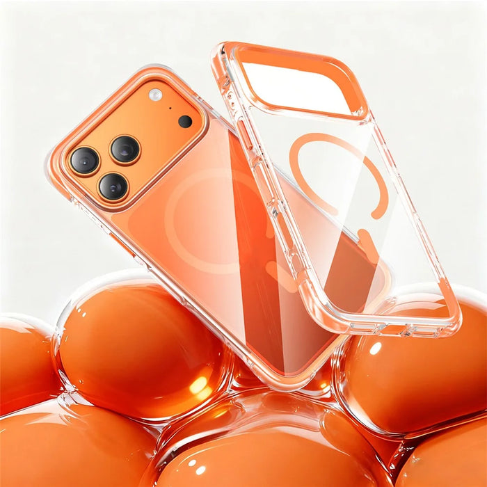 For iPhone 17 Pro Case Compatible with MagSafe Clear Acrylic TPU Airbag Shockproof Phone Cover - Orange - 2