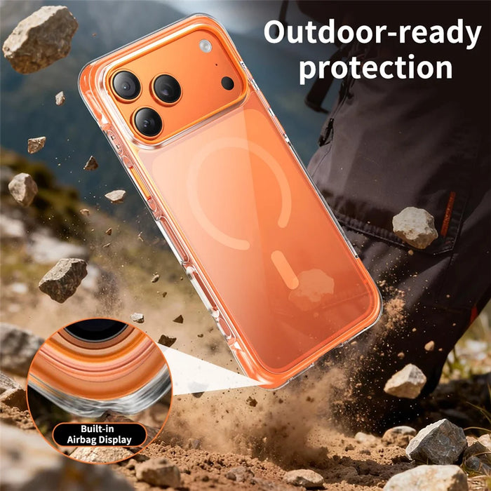 For iPhone 17 Pro Case Compatible with MagSafe Clear Acrylic TPU Airbag Shockproof Phone Cover - Orange - 3