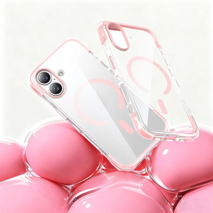 For iPhone 17 Case Compatible with MagSafe Clear Acrylic TPU Airbag Shockproof Phone Cover - Pink - 1