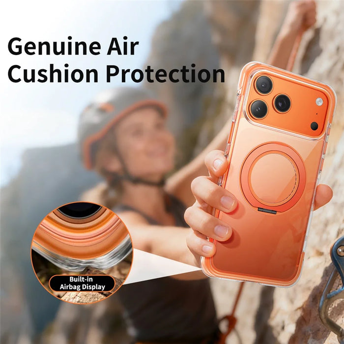 For iPhone 17 Pro Case Compatible with MagSafe Rotating Kickstand Clear Acrylic TPU Shockproof Phone Cover - Orange - 5