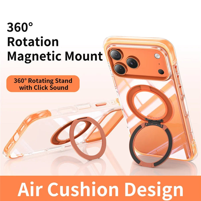 For iPhone 17 Pro Max Case Compatible with MagSafe Rotating Kickstand Clear Acrylic TPU Shockproof Phone Cover - Orange - 3