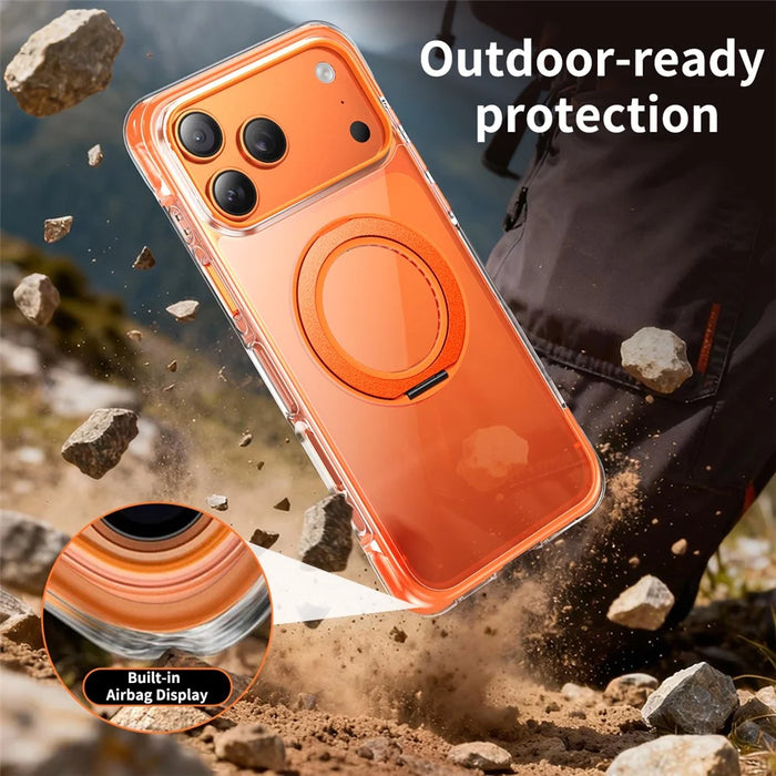 For iPhone 17 Pro Max Case Compatible with MagSafe Rotating Kickstand Clear Acrylic TPU Shockproof Phone Cover - Orange - 4