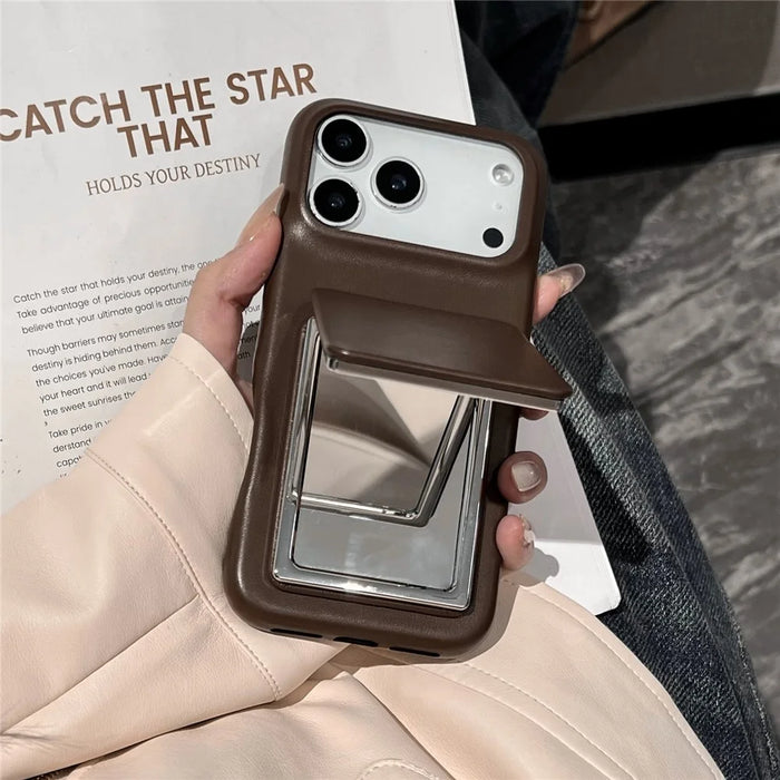 For iPhone 17 Pro Max Case Flip Mirror Kickstand PU Leather + PC Phone Cover - 2