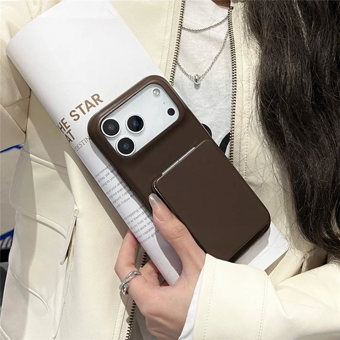 For iPhone 17 Pro Max Case Flip Mirror Kickstand PU Leather + PC Phone Cover - 3