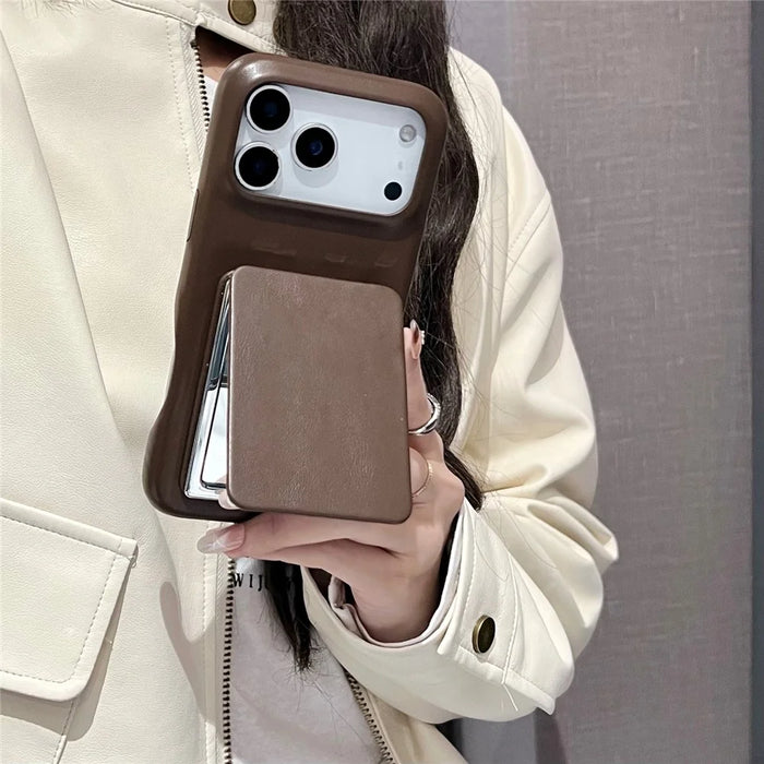 For iPhone 17 Pro Max Case Flip Mirror Kickstand PU Leather + PC Phone Cover - 4