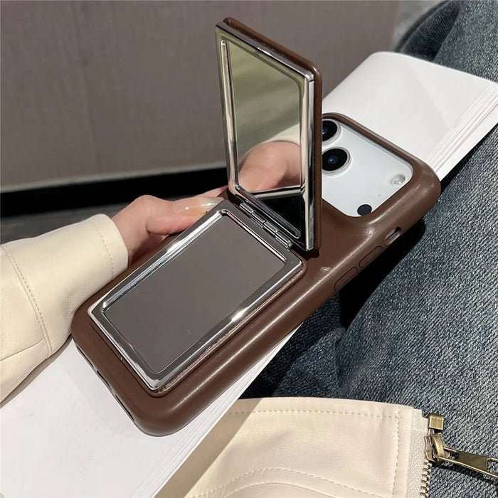 For iPhone 17 Pro Max Case Flip Mirror Kickstand PU Leather + PC Phone Cover - 5