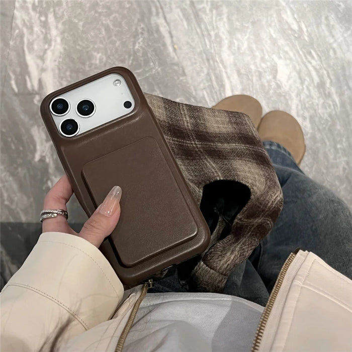 For iPhone 17 Pro Max Case Flip Mirror Kickstand PU Leather + PC Phone Cover - 6