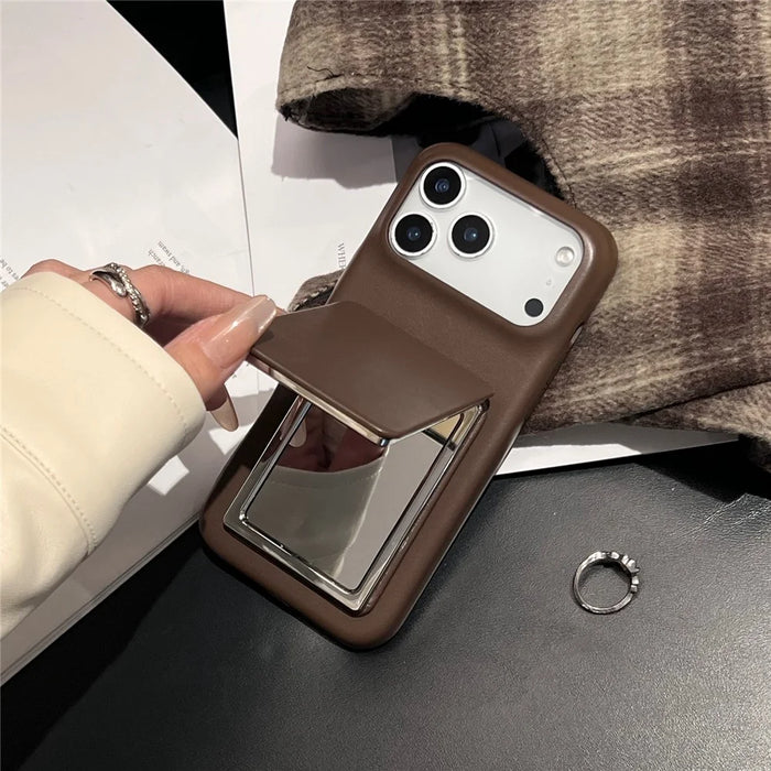 For iPhone 17 Pro Max Case Flip Mirror Kickstand PU Leather + PC Phone Cover - 7