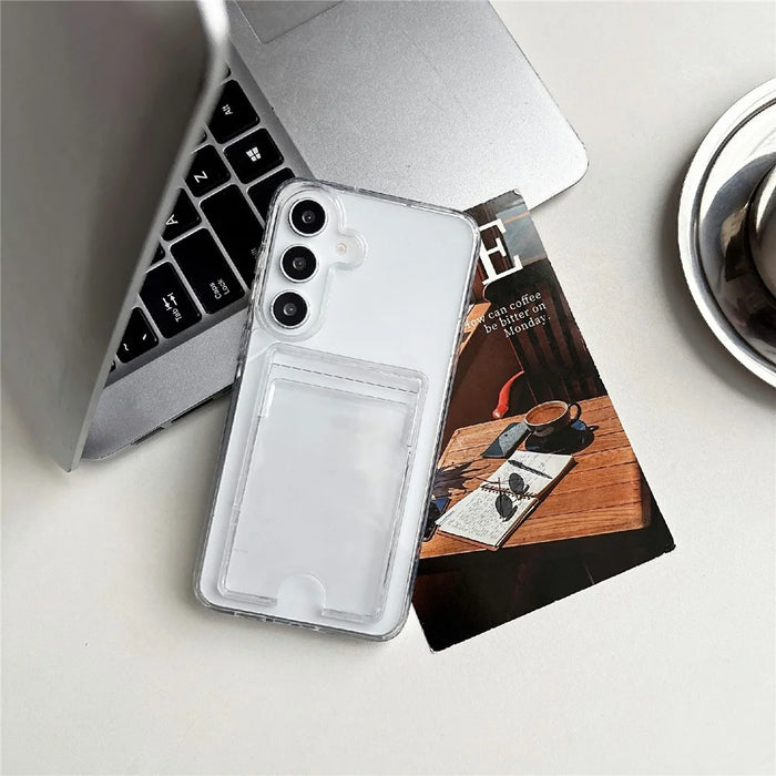 For Samsung Galaxy S26+ Clear Case Acrylic Protective Phone Cover with Card Slot - 5