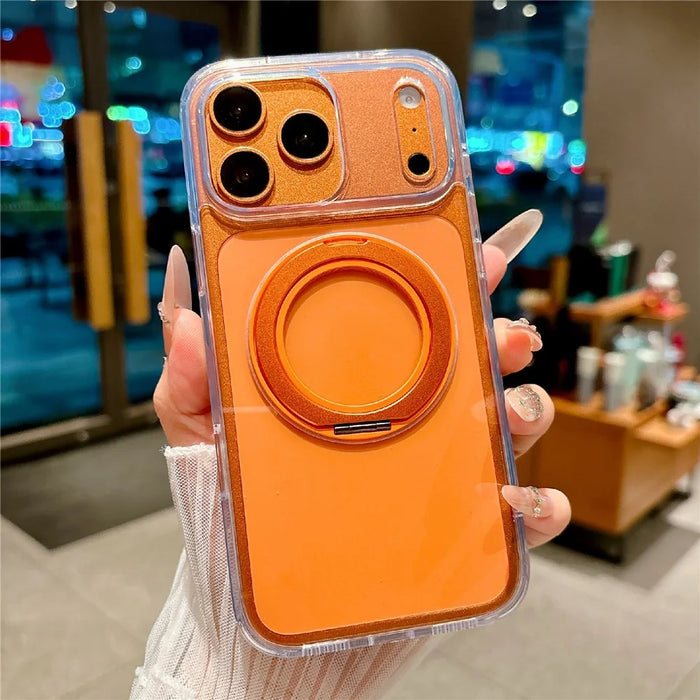 For iPhone 17 Pro Case Kickstand PC + TPU Shockproof Clear Phone Cover Compatible with MagSafe - Transparent  /  Orange - 1