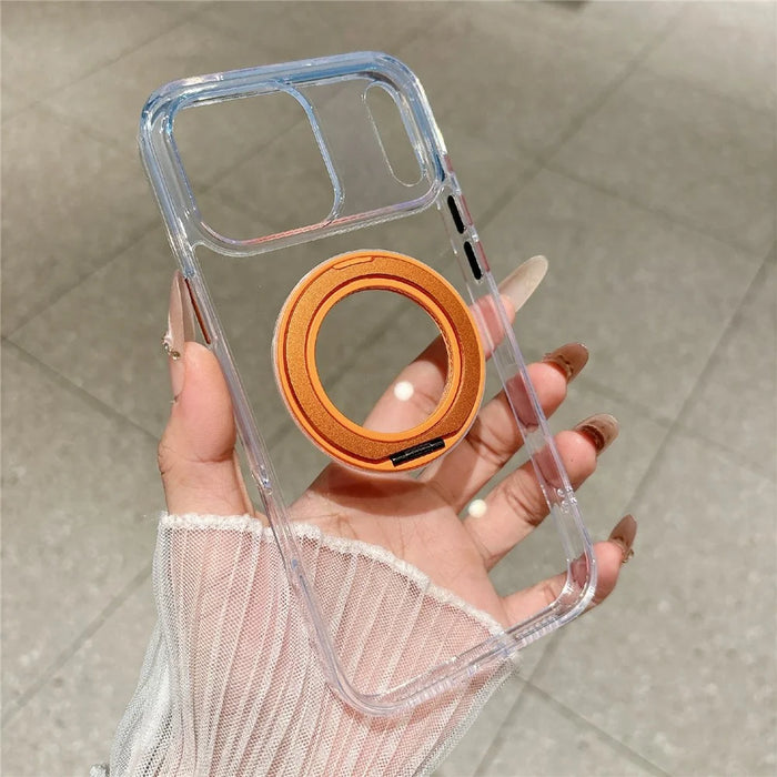 For iPhone 17 Pro Case Kickstand PC + TPU Shockproof Clear Phone Cover Compatible with MagSafe - Transparent  /  Orange - 3