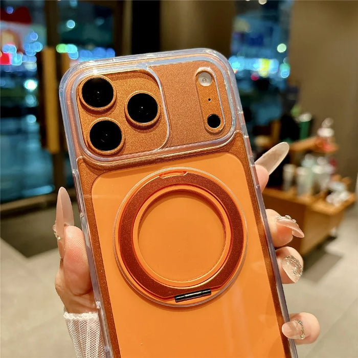 For iPhone 17 Pro Max Case Kickstand PC + TPU Shockproof Clear Phone Cover Compatible with MagSafe - Transparent  /  Orange - 6