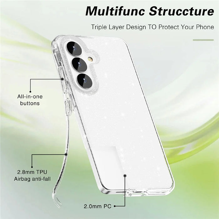 For Samsung Galaxy S26 Case Sparkly Powder Glitter Shiny Soft TPU + Hard PC Back Cover - White - 5