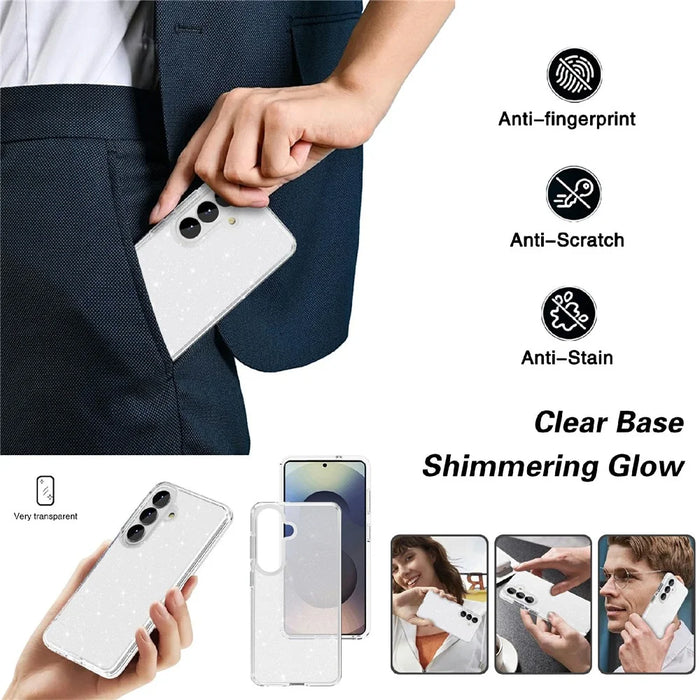 For Samsung Galaxy S26 Case Sparkly Powder Glitter Shiny Soft TPU + Hard PC Back Cover - White - 7