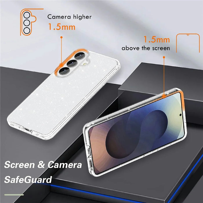 For Samsung Galaxy S26+ Case Sparkly Powder Glitter Shiny Soft TPU + Hard PC Back Cover  - White - 6
