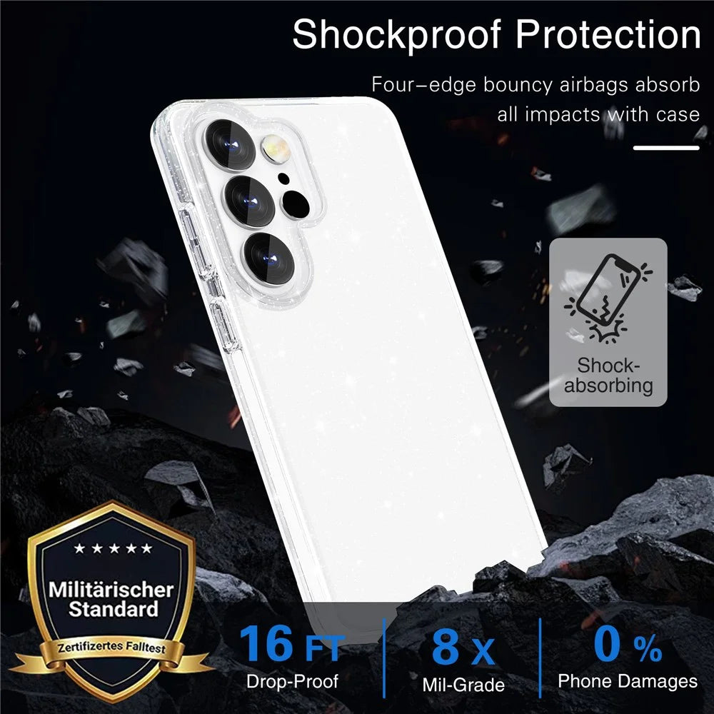 For Samsung Galaxy S26 Ultra Case Sparkly Powder Glitter Shiny Soft TPU + Hard PC Back Cover - White - 6
