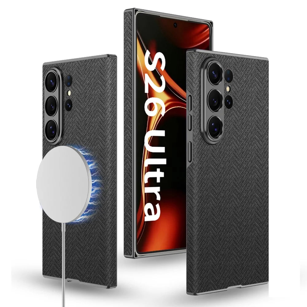 GKK For Samsung Galaxy S26 Ultra Magnetic Case Skin-feel TPU PC Nylon Phone Back Cover - Black - 1