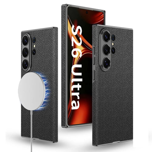 GKK For Samsung Galaxy S26 Ultra Magnetic Case Skin-feel TPU PC Nylon Phone Back Cover - Black - 1