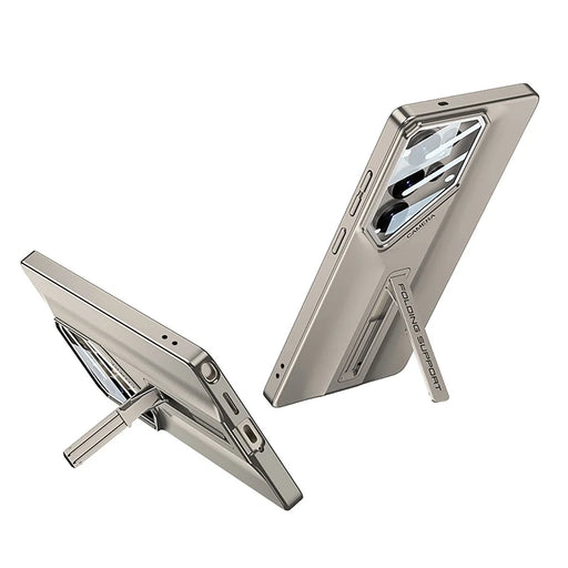 GKK For Samsung Galaxy S26 Ultra Case Kickstand Shockproof PC Phone Cover with Glass Lens Cover - Titanium Gold - 2