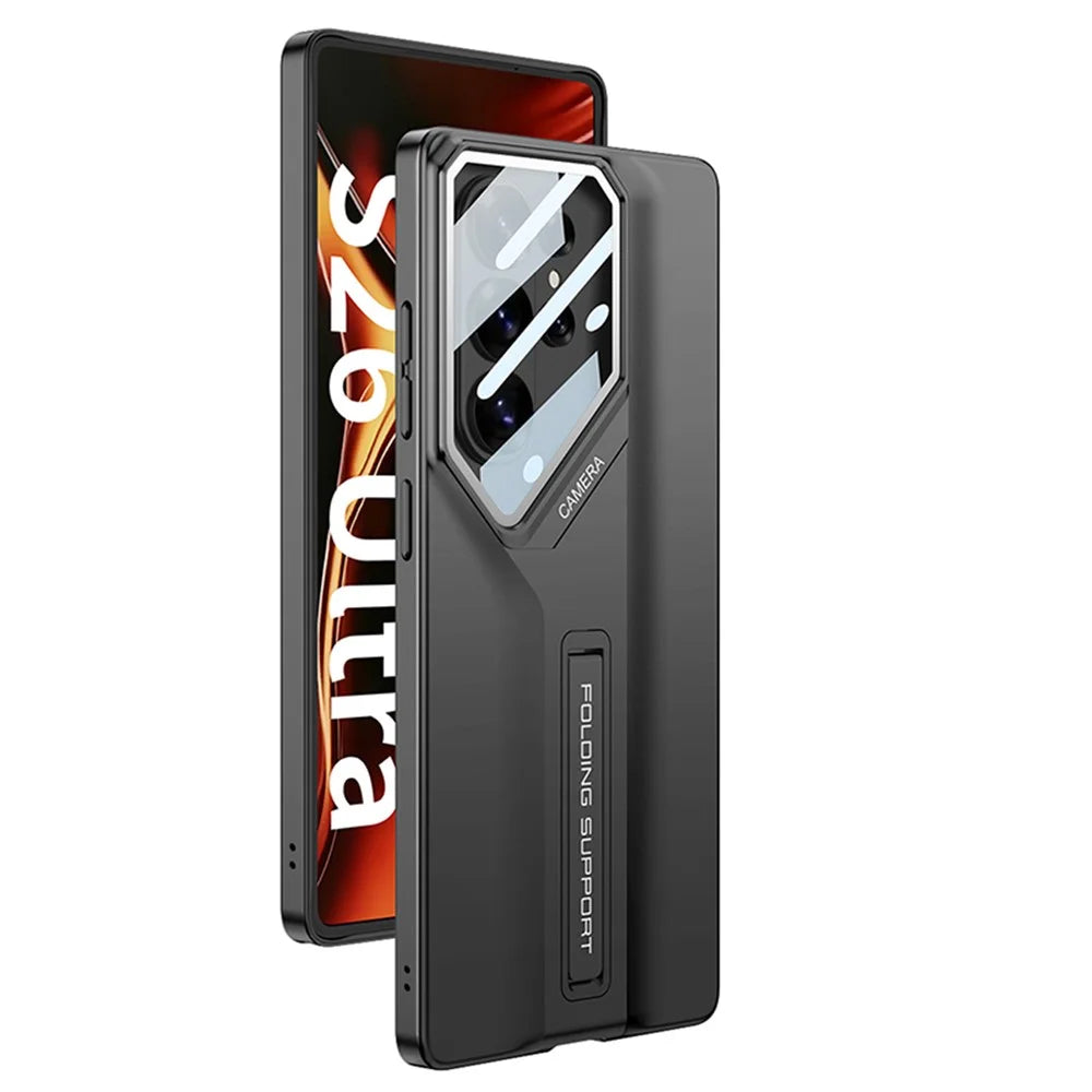 GKK For Samsung Galaxy S26 Ultra Case Kickstand Shockproof PC Phone Cover with Glass Lens Cover - Titanium Gold - 7