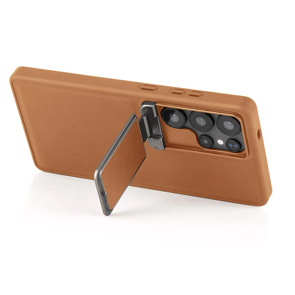 GKK For Samsung Galaxy S26 Ultra Case Lens Cover Kickstand TPU+PU Phone Back Cover - Brown - 2