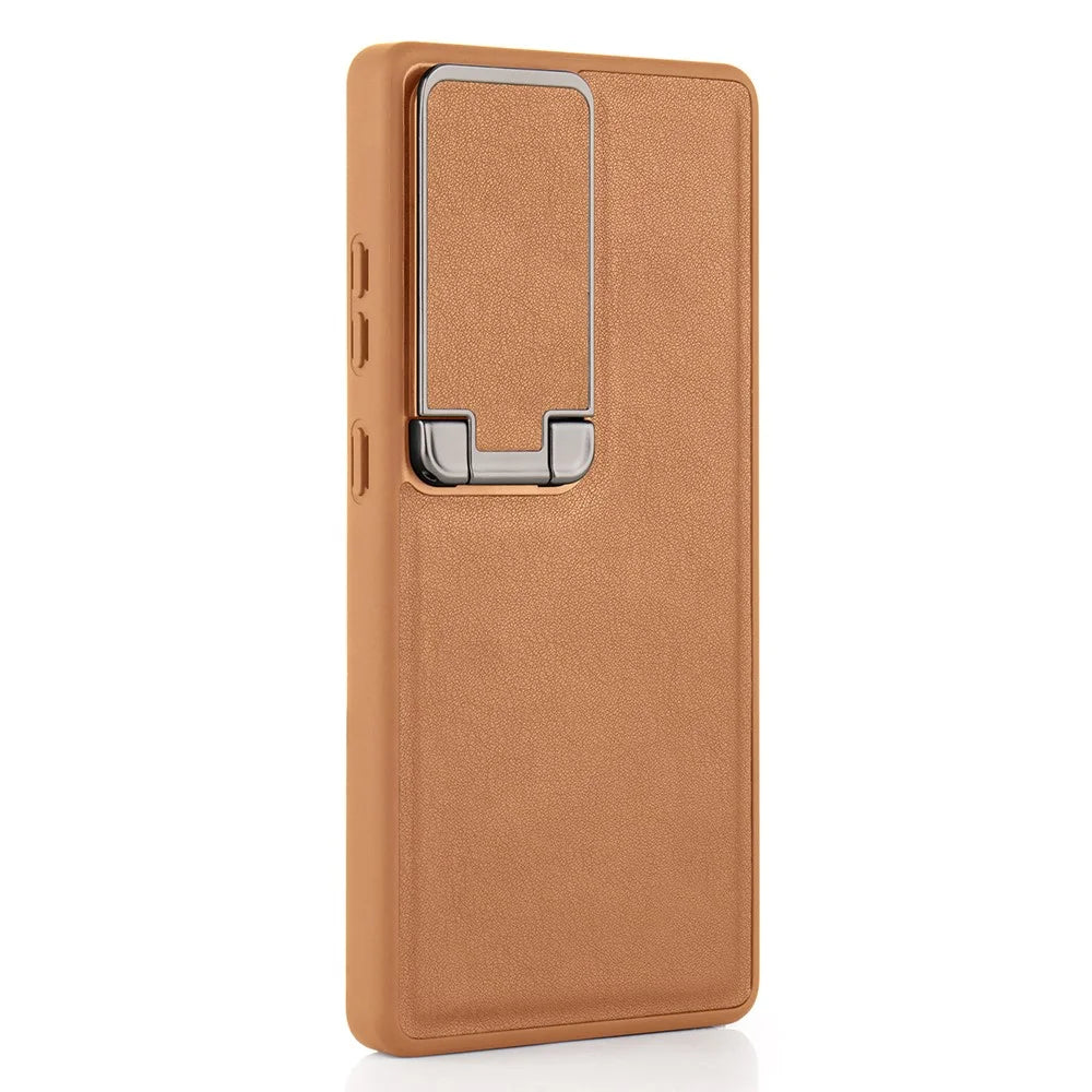 GKK For Samsung Galaxy S26 Ultra Case Lens Cover Kickstand TPU+PU Phone Back Cover - Brown - 3