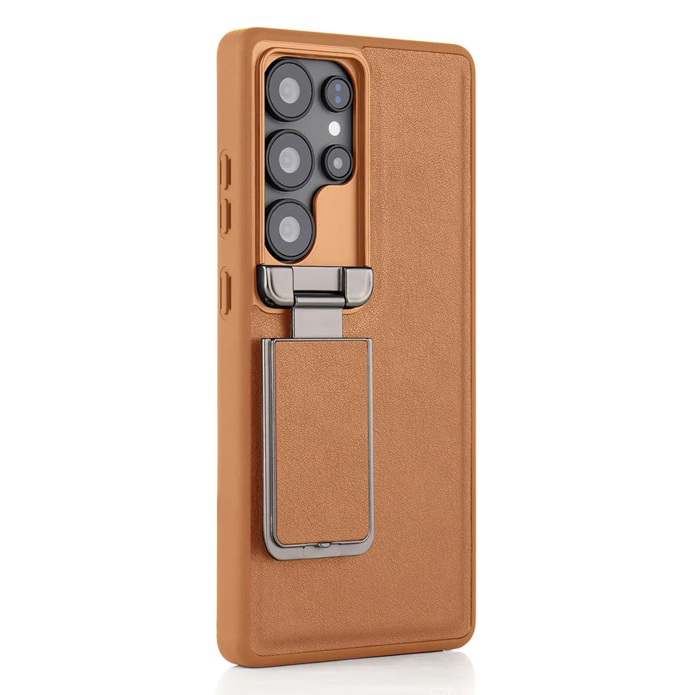 GKK For Samsung Galaxy S26 Ultra Case Lens Cover Kickstand TPU+PU Phone Back Cover - Brown - 4