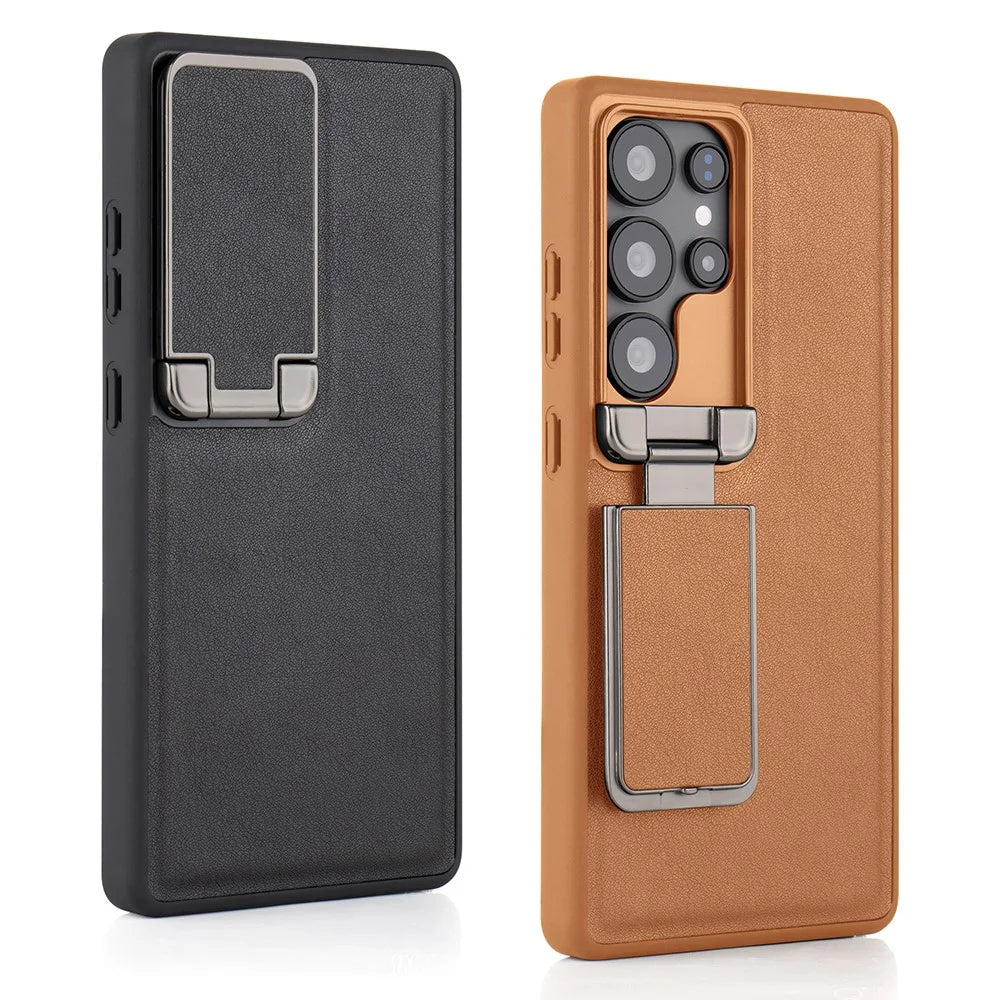 GKK For Samsung Galaxy S26 Ultra Case Lens Cover Kickstand TPU+PU Phone Back Cover - Brown - 5