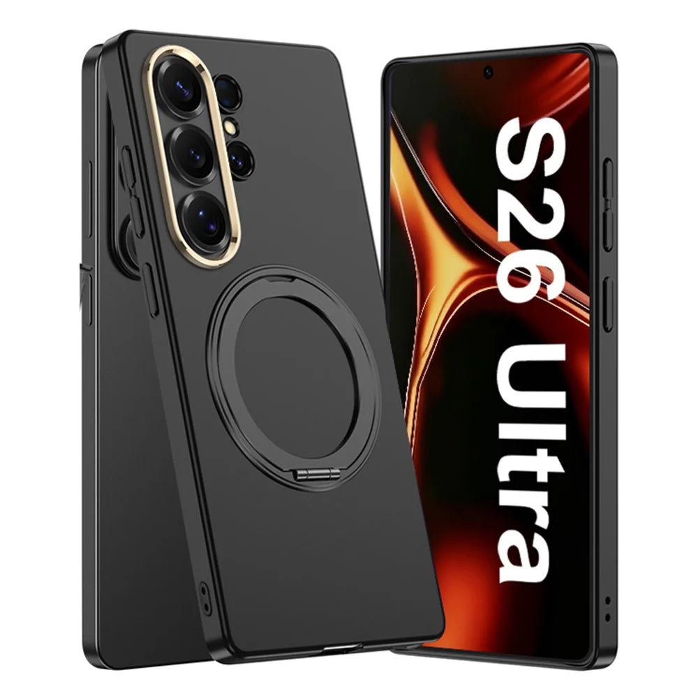 GKK For Samsung Galaxy S26 Ultra Magnetic Case Rotating Kickstand Hard PC Slim Phone Cover  - Titanium Black - 1