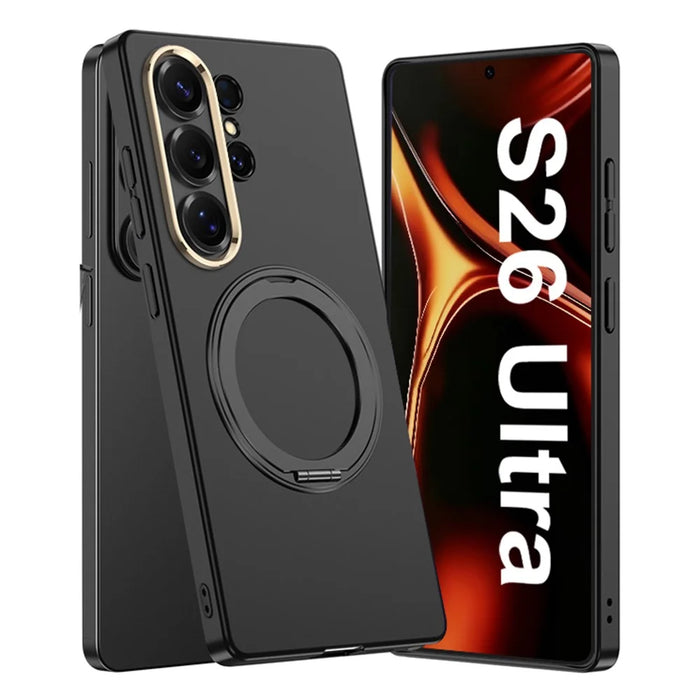GKK For Samsung Galaxy S26 Ultra Magnetic Case Rotating Kickstand Hard PC Slim Phone Cover  - Titanium Black - 1