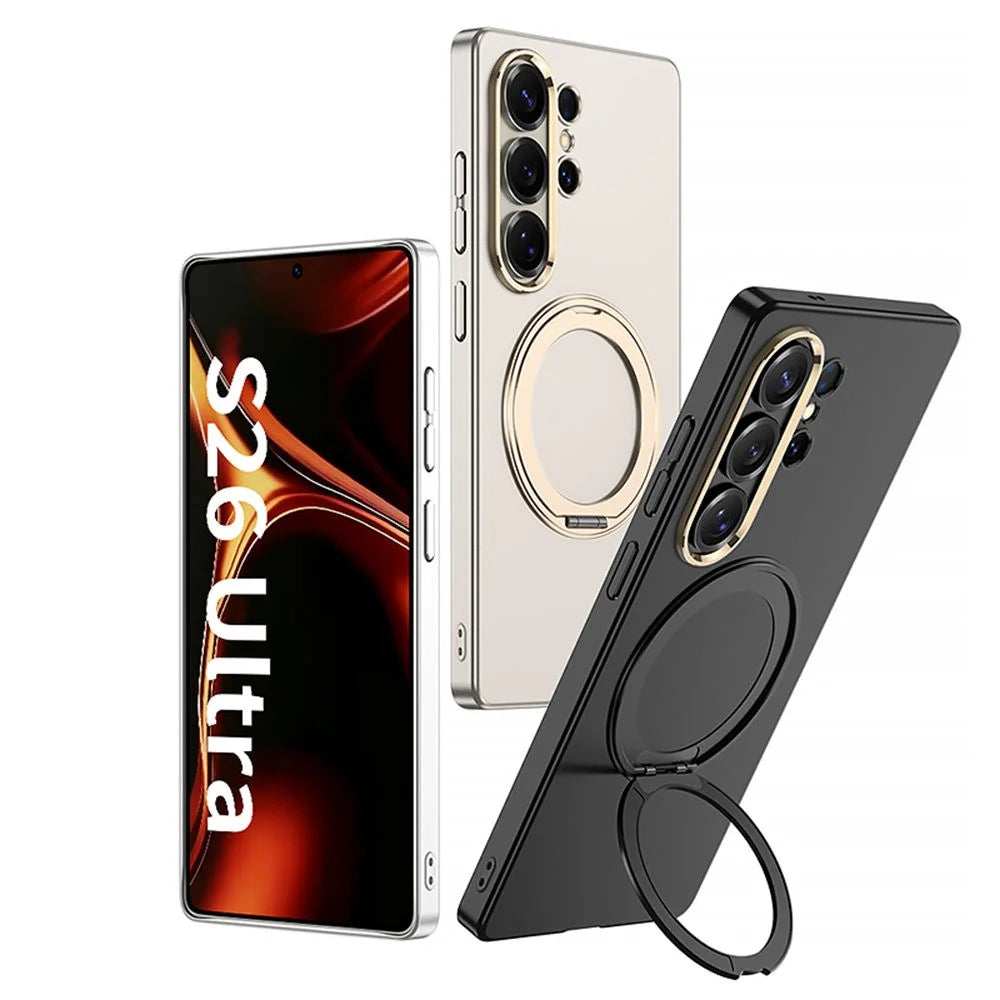 GKK For Samsung Galaxy S26 Ultra Magnetic Case Rotating Kickstand Hard PC Slim Phone Cover  - Titanium Black - 3