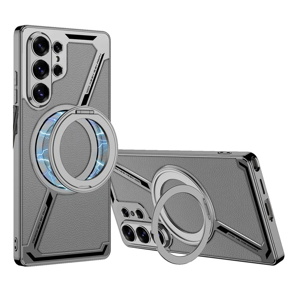GKK For Samsung Galaxy S26 Ultra Magnetic Case PU + TPU Kickstand Phone Cover Z Shape Design - Grey - 1