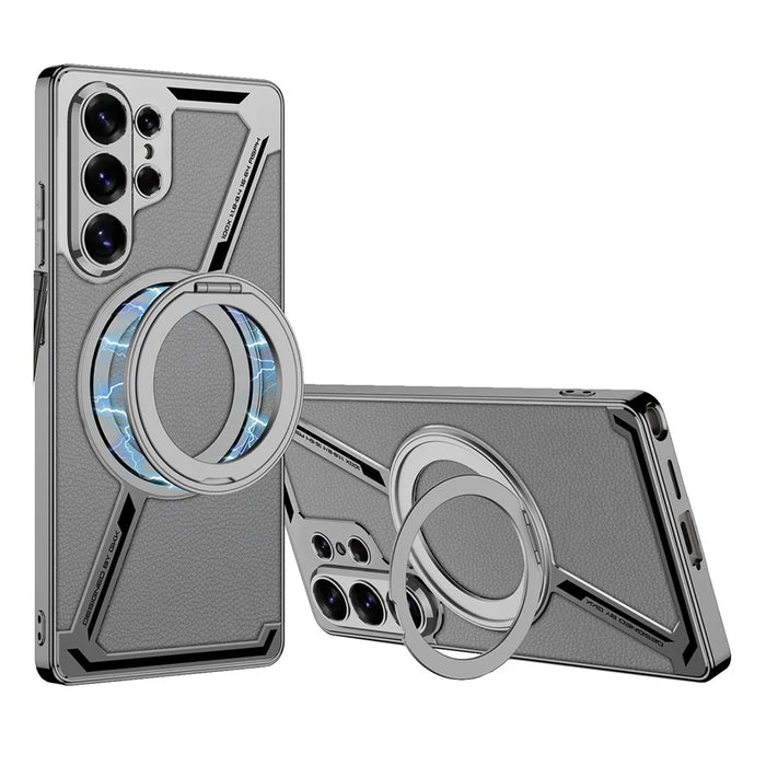GKK For Samsung Galaxy S26 Ultra Magnetic Case PU + TPU Kickstand Phone Cover Z Shape Design - Grey - 1