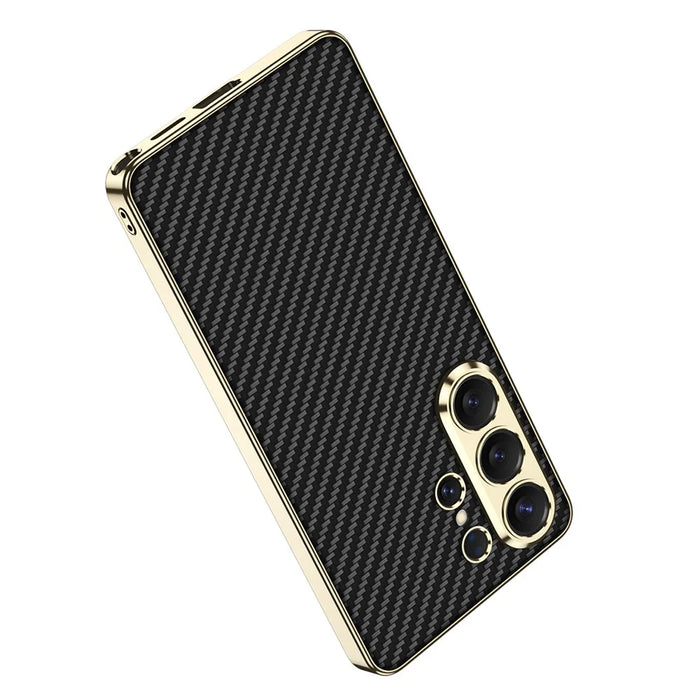 GKK for Samsung Galaxy S26 Ultra Case Electroplating Leather Coated TPU Frame PC Back Cover - Orange - 4