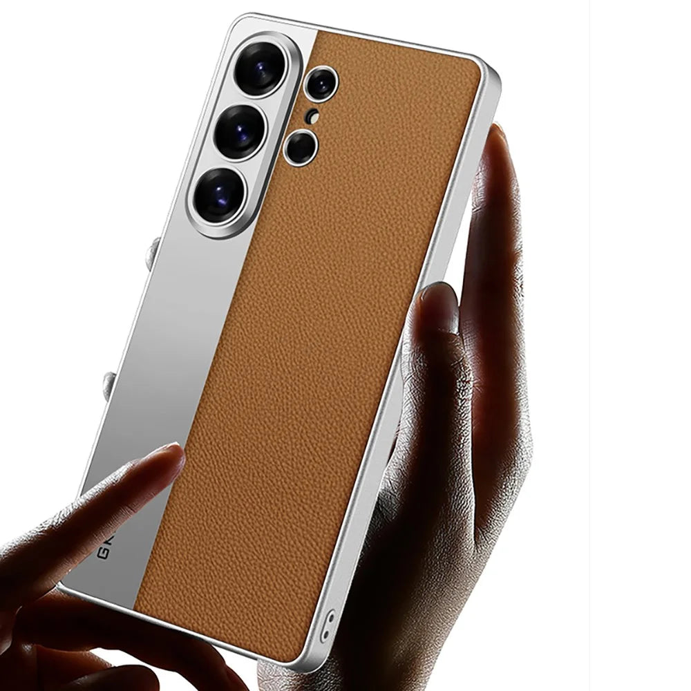 GKK For Samsung Galaxy S26 Ultra Case Electroplated PU Leather + PC + TPU Matte Phone Back Cover - Brown - 3