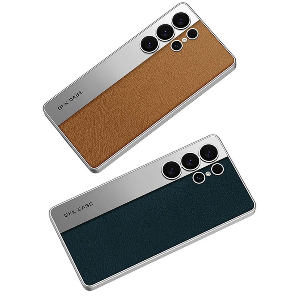 GKK For Samsung Galaxy S25 Ultra Case Electroplated PU Leather + PC + TPU Matte Phone Back Cover - Brown - 4