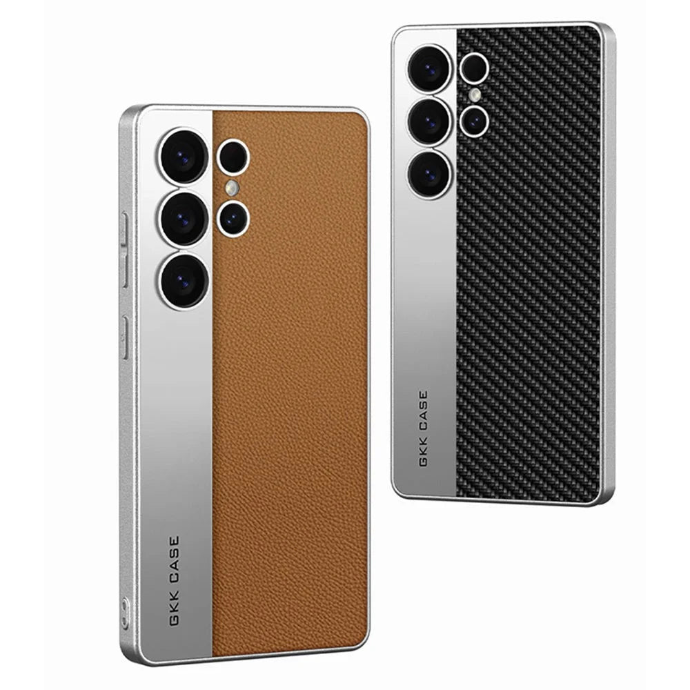 GKK For Samsung Galaxy S25 Ultra Case Electroplated PU Leather + PC + TPU Matte Phone Back Cover - Brown - 5