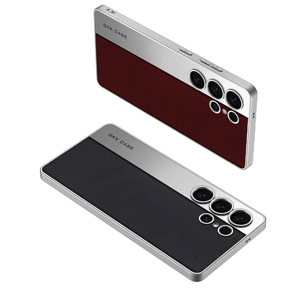 GKK For Samsung Galaxy S25 Ultra Case Electroplated PU Leather + PC + TPU Matte Phone Back Cover - Brown - 7