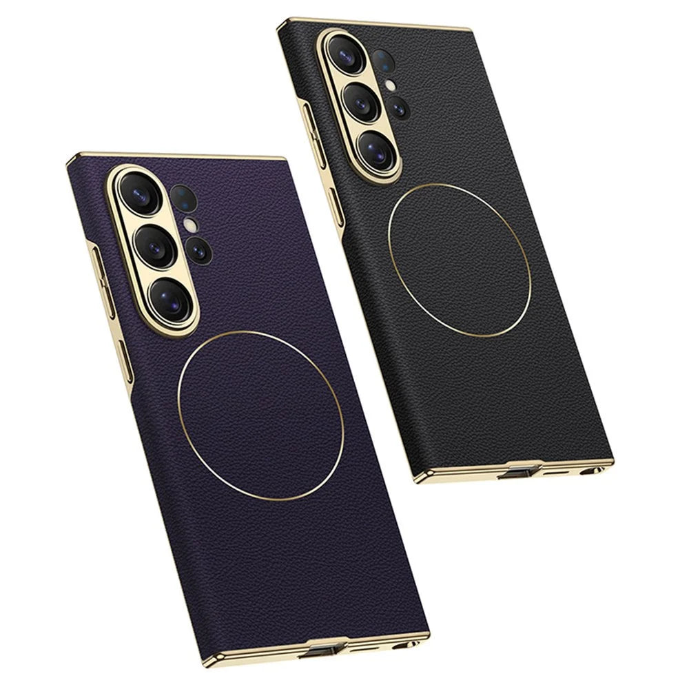 GKK For Samsung Galaxy S26 Ultra Case Magnetic Nickel Ring Leather TPU Electroplating Phone Cover - Black - 7
