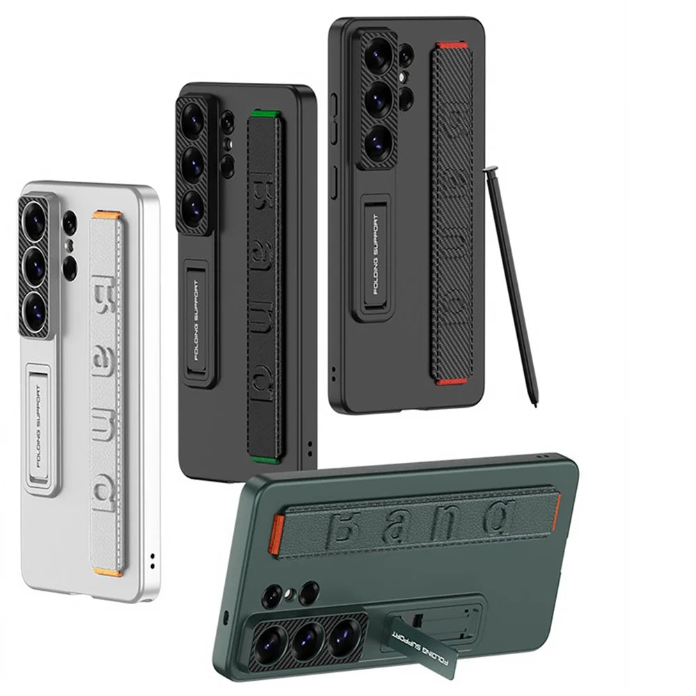 GKK For Samsung Galaxy S26 Ultra Case with Wristband Kickstand PU+Hard PC Protective Phone Cover - Carbon Fiber Texture - 4