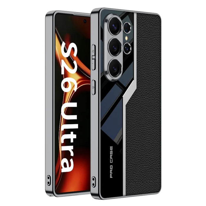 GKK For Samsung Galaxy S26 Ultra Case TPU+PC+PU Phone Back Cover Electroplating - Black - 1